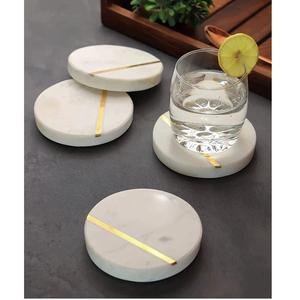 Best Selling Handmade Half <b>White</b> Marble and Half Wooden Tea <b>Coasters</b> Set of 4 With Customized Size and Color - Product Image 4