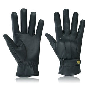 Gants en cuir pour hommes, couleur noire, imperméables, chauds, pour l'hiver, conduite de moto, écran tactile, gants de conduite en cuir - Product Image 1