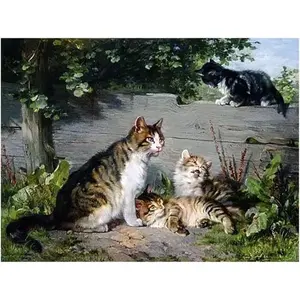 Madre gato con tres gatitos acento azulejo Mural cocina pared Backsplash muebles de cocina de cerámica - Product Image 1