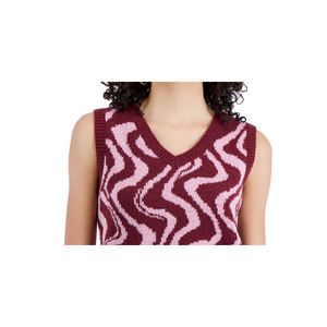 Chaleco de suéter con cuello en V y estampado retro de Crave Fame Junior en rojo, talla pequeña - Product Image 2