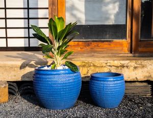 [Leo Nguyen Le] - Maceta de cerámica azul grande al por mayor, maceta de cerámica esmaltada para el hogar o decoración - Product Image 2