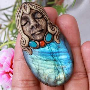 Collar de arcilla polimérica de labradorita, colgantes, cuentas chapadas en oro, fabricación de joyas, abalorios de patrón numérico con perlas, piedra principal - Product Image 6