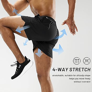 Summer Breathable Double <b>Layer</b> Sublimation Spandex/Cotton Oxford Fabric <b>Mid</b> Waist Elastic Jogger Gym Blank Men's Shorts - Product Image 6