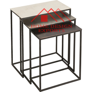 Table gigogne en métal en acier inoxydable avec dessus en marbre Mobilier de salon moderne au prix de gros - Product Image 4