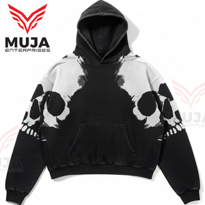 Sweat à capuche noir surdimensionné pour homme, streetwear, imprimé graphique - Product Image 1