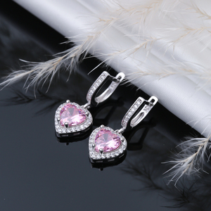 ต่างหูหิน CZ สีชมพูรูปหัวใจเงินห้อยตุรกีขายส่งผู้ผลิตเครื่องประดับทํามือเครื่องประดับ Fine - Product Image 4