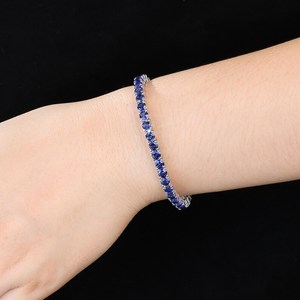 Pulsera de Zafiro Sintético, Plata de Ley 925, Pulsera de Zafiro Estilo Tenis, Joyería Delicada, Regalo para Mujer - Product Image 6