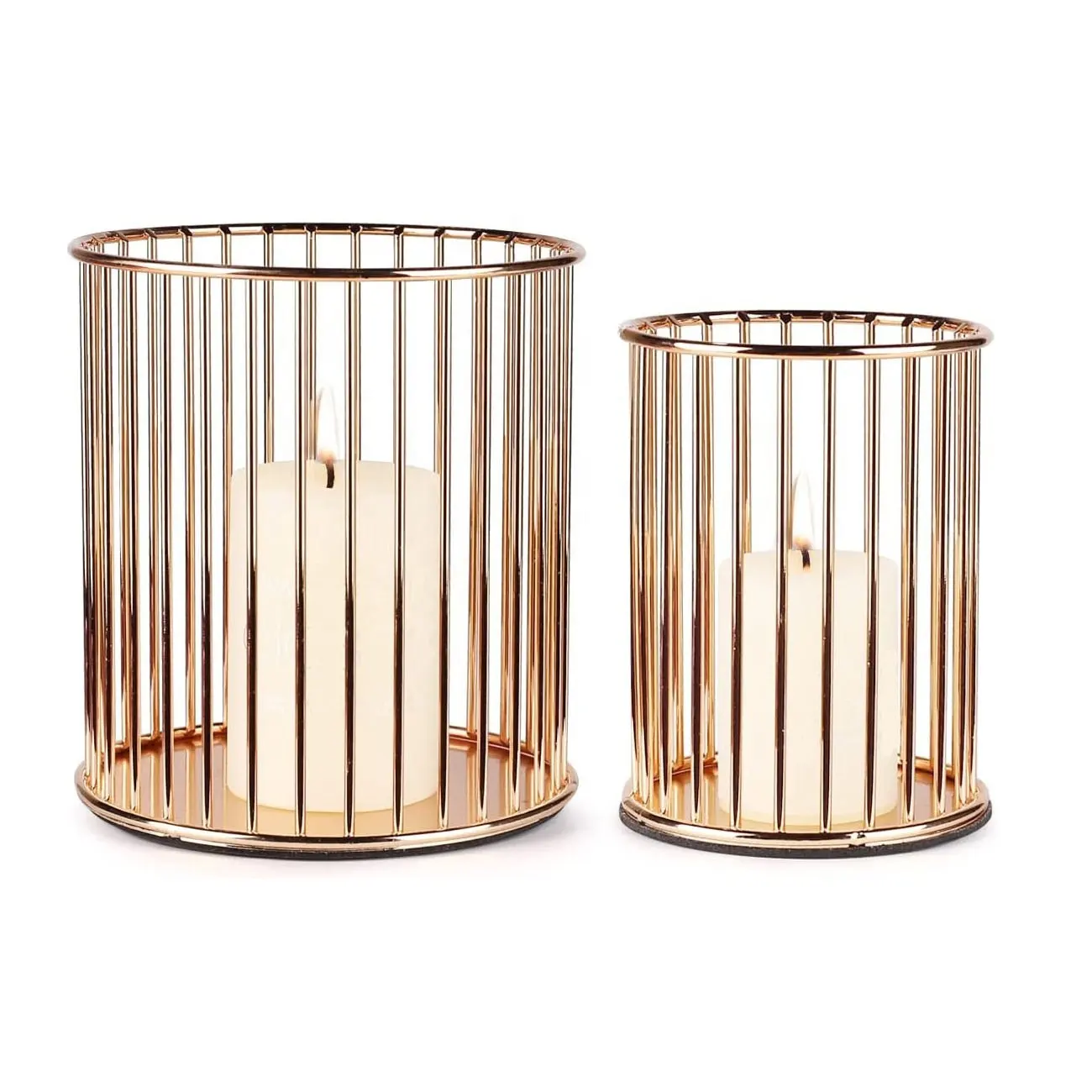Wire Mesh Cylindrical Shape Pillar Candle Stand Geometric Frame Golden Candle Or Tealight Holder
