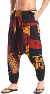 Pantalon sarouel Aladdin Hippie à cordon pour homme Pantalon ample à entrejambe 2 poches latérales Pantalon extensible à la taille - Product Image 4