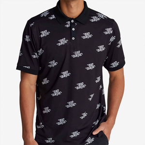 Polo noir personnalisé pour homme avec logo imprimé, motif respirant, manches courtes, col chemise - Product Image 5