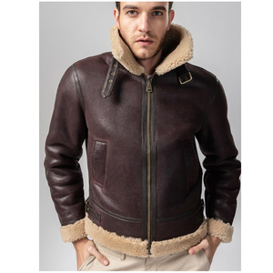 Chaqueta de Cuero para Hombre, Estilo Casual, con Forro de Piel Sherpa, Tipo Bomber B3, Aviador, Cálida, con Relleno, Estilo Biker, Venta al Por Mayor - Product Image 1