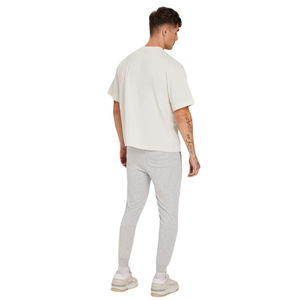 Pantalon de survêtement gris chiné pour homme, coupe ajustée, 80% coton, poignets côtelés, look streetwear minimaliste, tissu doux, confortable, décontracté - Product Image 3