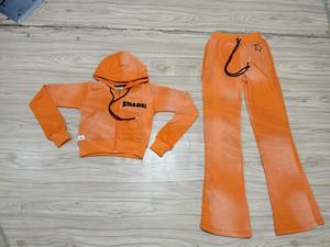 Conjunto Deportivo Informal de Dos Piezas con Capucha y Lavado Ácido, Unisex, Personalizado, de Gran Peso, con Pantalones de Chándal Acampanados, 100% Algodón - Product Image 2