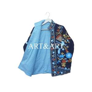 Floral Embroidered Woven Suzani <b>Velvet</b> Quilted Eco-Friendly Windproof Cotton Fill Bridesmaid Gift Winter Coat for <b>Women</b> - Product Image 4