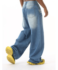 Custom High Quality Eco-Friendly Baggy Loose Straight Wide Leg Canvas <b>Jeans</b> for Men Hip Hop Style - Product Image 4