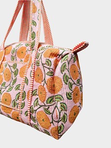Bolsa de Lona de Pana con Estampado Floral Rosa y Naranja, Bolsa de Viaje de Gran Capacidad para Fin de Semana - Product Image 3
