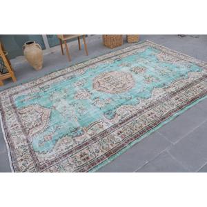 Alfombra Turca Vintage de 6.4x9.9 pies, Alfombra Grande, Alfombra de Lana Azul - Product Image 2