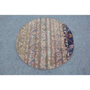 Alfombra clásica de lana turca Vintage azul Beige de 3,1x3,1 pies, alfombra bohemia de yute de tejido plano para sala de estar, patrón de retazos de látex - Product Image 1