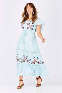 Dernière robe longue et élégante de luxe pour femmes avec volant, manches courtes, taille naturelle tissée écologique - Product Image 3