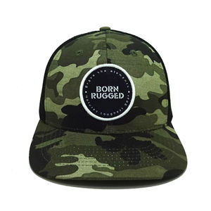 Casquette de camionneur avec logo tissé personnalisé camouflage robuste détail 6 panneaux avec maille casquettes rétro durables chapeau réglable fournisseur OEM du Vietnam - Product Image 1