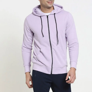 Sweat à capuche zippé personnalisé en coton molletonné 400 g/m² pour homme, couleur lavande, veste zippée, sweat-shirt streetwear, fabricant - Product Image 4