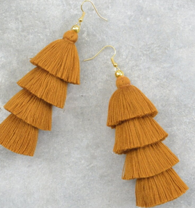 Pendientes de borla marrón caramelo Pendientes de borla con flecos-Dorado-Largo - Product Image 2