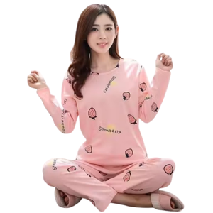 Vêtements de nuit en jersey pour femmes à motif animal imprimé | Couleur unie européenne américaine décontractée à manches longues devant deux pièces maison - Product Image 2