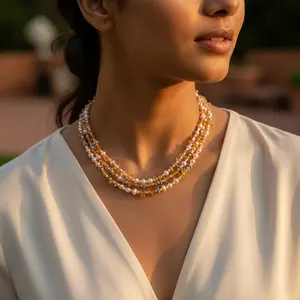 Collar de Perlas y Citrino para Mujer, Uso Diario, Elegante Accesorio de Joyería - Product Image 1