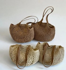 Sac fourre-tout en paille fait main grande capacité, style bohème, plage, vacances, épaule - Product Image 2