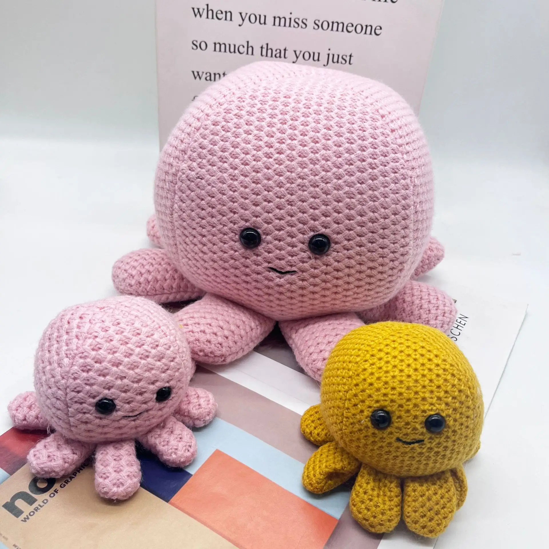 Lớn handmade Amigurumi bạch tuộc gối plushie Kawaii Crochet bạch tuộc gia đình Thú nhồi bông Crochet Mama bạch tuộc với bé