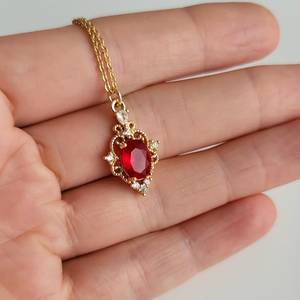 Collier avec pendentif en argent sterling 925 plaqué or 14 carats, rubis rouge vintage, filigrane, cadeau de fiançailles ou d'anniversaire pour elle - Product Image 4