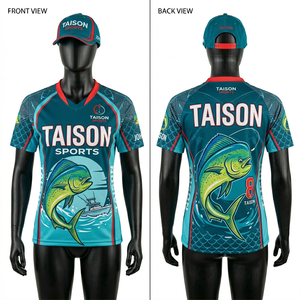 Maillot de pêche pour homme en polyester respirant, anti-humidité, imprimé par sublimation, motif poisson océan bleu-vert, panneau latéral, logo personnalisé - Product Image 3