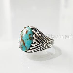 Bague en argent sterling 925 pour homme, turquoise bleue naturelle, pierre de naissance de décembre, toutes tailles, bijoux fins et lourds, vente en gros - Product Image 1