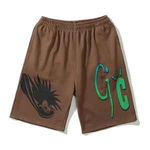 Men Chenille Embroidery French Terry Raw Hem Cut Edge Logo Casual 3D Puff Printed Drawstring <b>Sports</b> Men's <b>Short</b> - Product Image 1