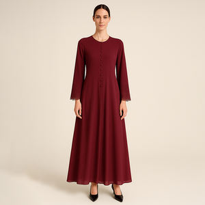 Vestido Abaya modesto para mujer, nueva colección, tela Georgette hecha a mano, estilo musulmán malasio elegante, poliéster de talla grande - Product Image 2
