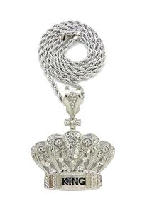 Hip Hop Fashion Iced Out White Gold KING Crown Colgante de oro certificado con cadena de cuerda de 24 "para eventos especiales - Product Image 3