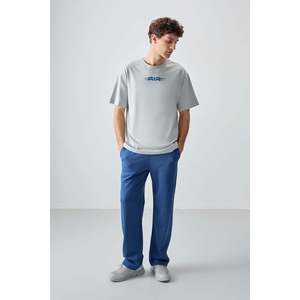T-shirt pour homme 100% coton, épais, doux, texturé, coupe ample, imprimé - 88356, fabriqué en jersey de coton - Product Image 5