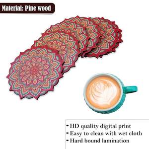 แผ่นรองแก้วไม้คุณภาพสูง สไตล์โบฮีเมียน เป็นมิตรกับสิ่งแวดล้อม ผลิตด้วยมือ พิมพ์ลาย คุณภาพส่งออก สำหรับร้านกาแฟ ร้านอาหาร ราคาถูก - Product Image 2