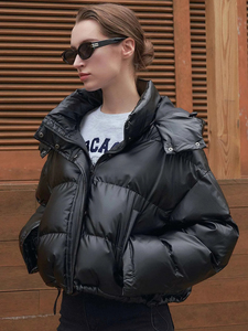 Chaqueta Corta Acolchada de Invierno para Mujer, Talla Grande, con Capucha, Impermeable, de Punto, con Piel Sintética - Product Image 4