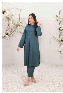 Robe Salwar Kameez en lin respirant de haute qualité pour dames-Style pakistanais Silhouette droite modeste confortable solide naturel - Product Image 2