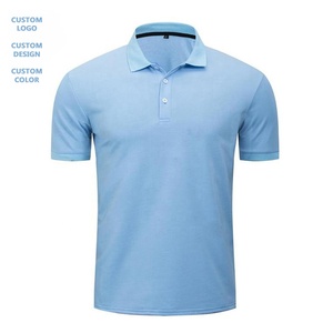 เสื้อโปโลผู้ชายขายส่ง สีฟ้าอ่อน ผ้าฝ้าย แขนสั้น สีพื้น เรียบง่าย สั่งทำโลโก้ได้ คุณภาพสูง จำนวนมาก - Product Image 1