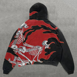 Fabricación de fábrica 600gsm sudadera de peso pesado grueso desgastado térmico Edgy bordado Logo hombres lavado ácido Sudadera con capucha de gran tamaño - Product Image 2