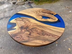 Plateau de table rond en résine de designer haut de gamme |   Finition polie artisanale de luxe pour meubles de salle à manger et décoration intérieure dans le monde entier - Product Image 2