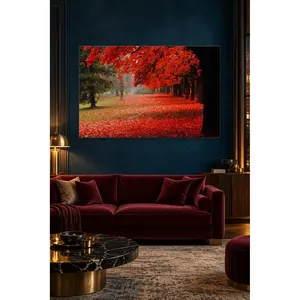 Impression sur toile de la voie de parc Fida recouverte de feuilles rouges d'automne - Product Image 5