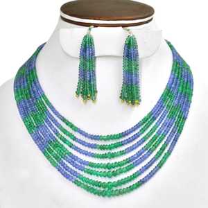 Esmeralda de Zambia Natural y zafiro Ombre Beads collar multicolor gradiente joyería regalo diseño 2025 listo Stock India - Product Image 4