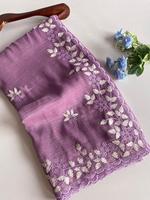 Partywear Saree Georgette Shimmer avec un beau design de feuille de fil blanc
