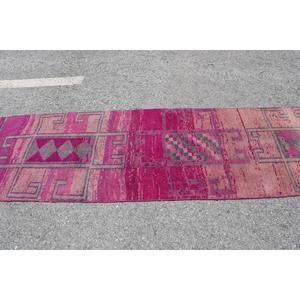 Turkish <b>Runner</b> <b>Rug</b> 2.8x10.4 ft, Pink Striped Vintage Wool <b>Rug</b> - Product Image 3