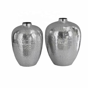 Elegant Hammered Design Metal <b>Vase</b> <b>Set</b> of Two Modern Tabletop Decorative Flower <b>Vases</b> Perfect for Home or Office - Product Image 4