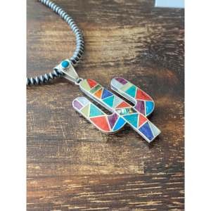 Southwest Handmade Turquoise & <b>Silver</b> Inlay Pendant <b>and</b> <b>Earring</b> <b>Set</b> - Product Image 3