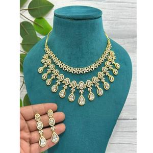 Exquisito collar de Latón chapado en oro de 2 capas de moda de calidad superior Cz con juego de pendientes para regalo de fiesta de compromiso - Product Image 1